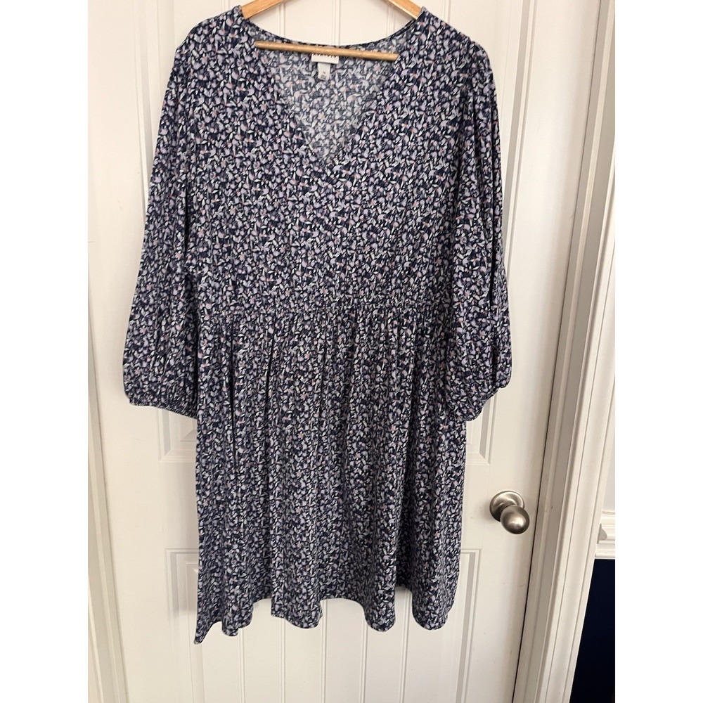 Ava & Viv Women's Plus Size 1X Long Sleeve Dress Floral‎ Knee Length Blue 156